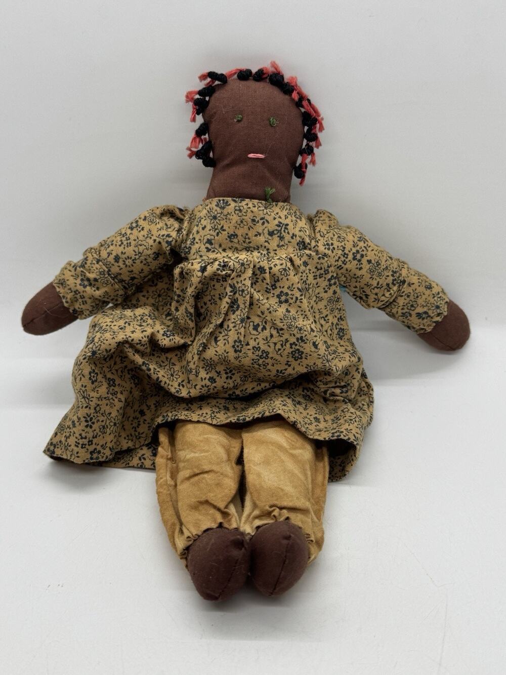 Primitive Style Black African American Folk Art Rag Doll Handmade Vintage